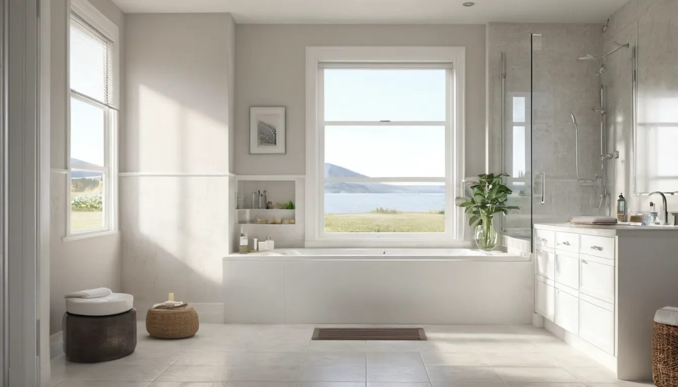 A smiling older homeowner sitting beside a walk-in tub in a bright bathroom in Temple Terrace